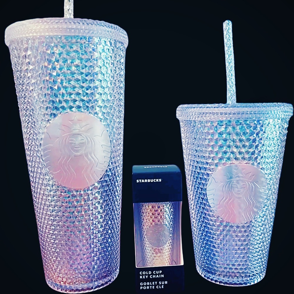 Starbucks 2023 Studded Dichroic Iridescent Unicorn Bling Tumblers & Keychain